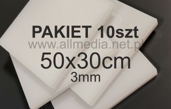 PAKIET 10szt Formatka plexi MLECZNA połysk 3mm 50x30cm