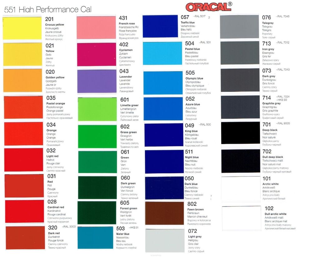 Próbka Oracal folia 551 25cm - szerokość 100 cm do wyboru