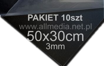 PAKIET 10szt Formatka plexi CZARNA MAT 3mm 50x30cm