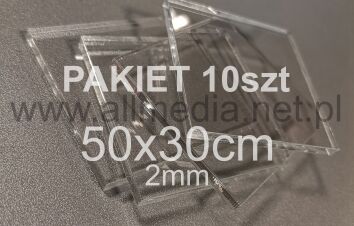 PAKIET 10szt Formatka plexi BEZBARWNA połysk 2mm 50x30cm