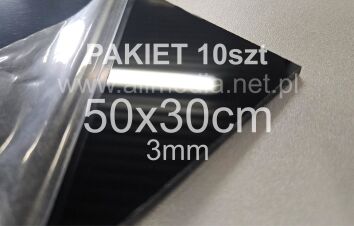 PAKIET 10szt Formatka plexi CZARNA POŁYSK 3mm 50x30cm