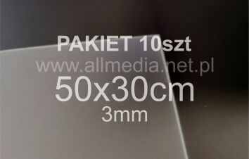 PAKIET 10szt Formatka plexi SZRONIONA jasna mat 3mm 50x30cm
