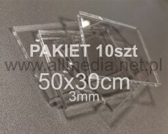 PAKIET 10szt Formatka plexi BEZBARWNA połysk 3mm 50x30cm