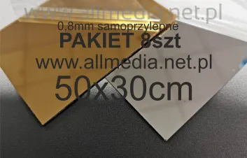PAKIET 8szt Formatka plexi LUSTRO samoprzylepne 0,8mm 50x30cm
