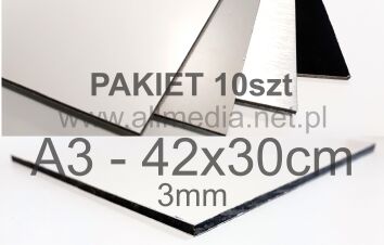 PAKIET 10szt Formatka A3 DIBOND biała mat 3mm 42x30cm